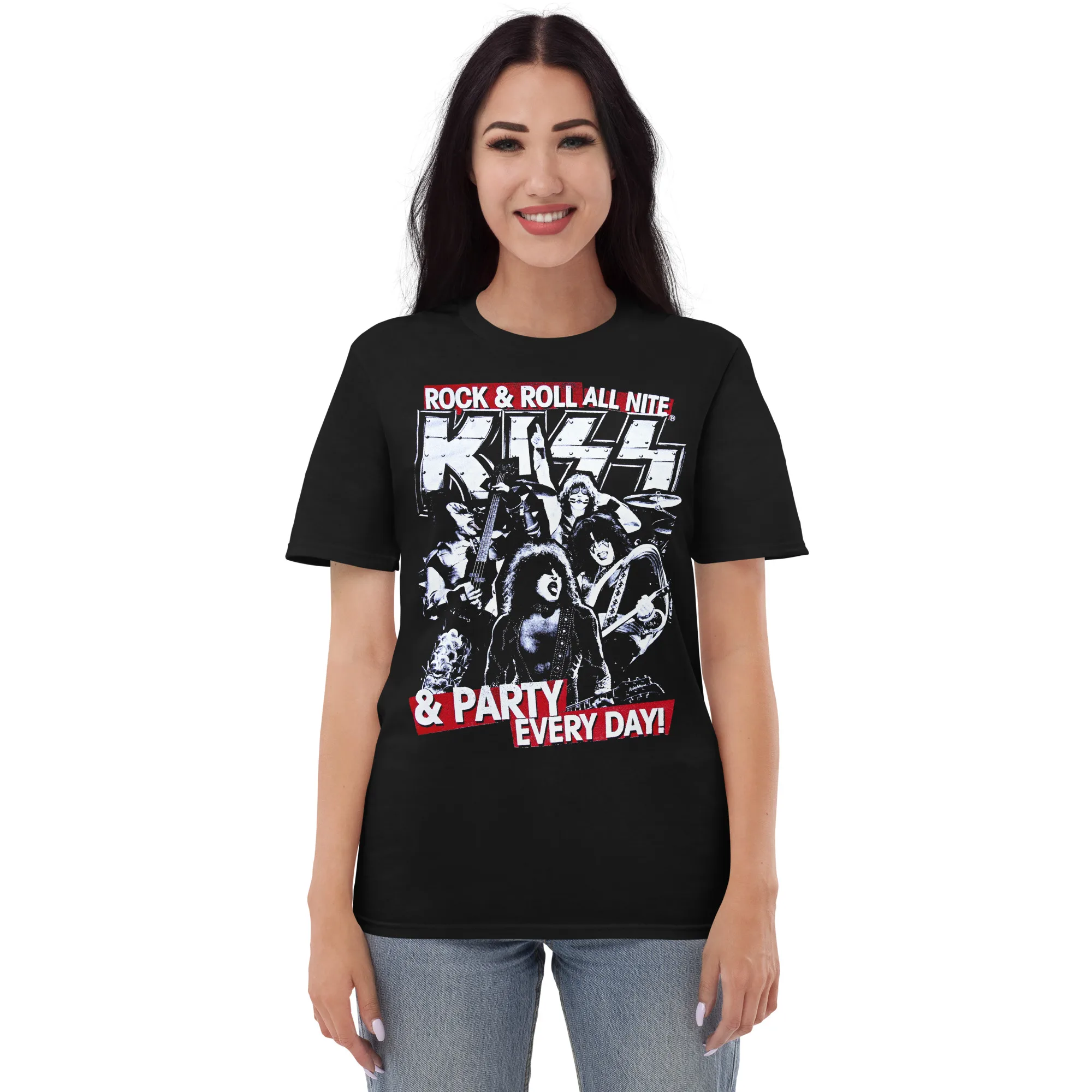 Camiseta Unissex Feminina Kiss Rock And Roll Band Poster (Preta